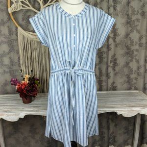 Mystree Blue stripe button up shirt dress NWT